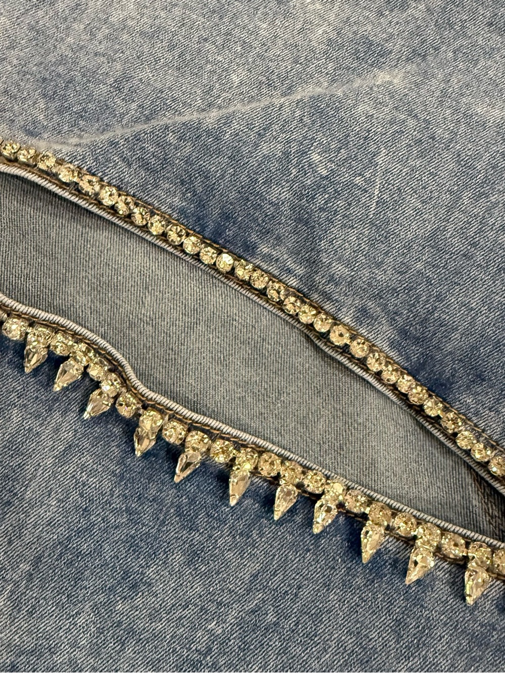 Light Wash Blue Boot Cut Jeans with Beaded Trim - Picture 2 of 5